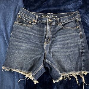 American Eagle Indigo Blue Denim Shorts with Frayed Hem